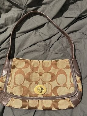 Coach Tan/Brown Signature Canvas Turnlock Shoulder Bag